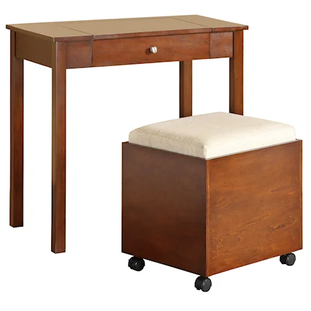 Lift Top Table Desk & Upholstered Ottoman Stool with Casters